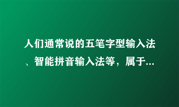人们通常说的五笔字型输入法、智能拼音输入法等，属于汉字的（ ）。